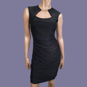 Vintage Cache Black Dress Ruched Sleeveless Stretch US 6 Evening Party Cocktail